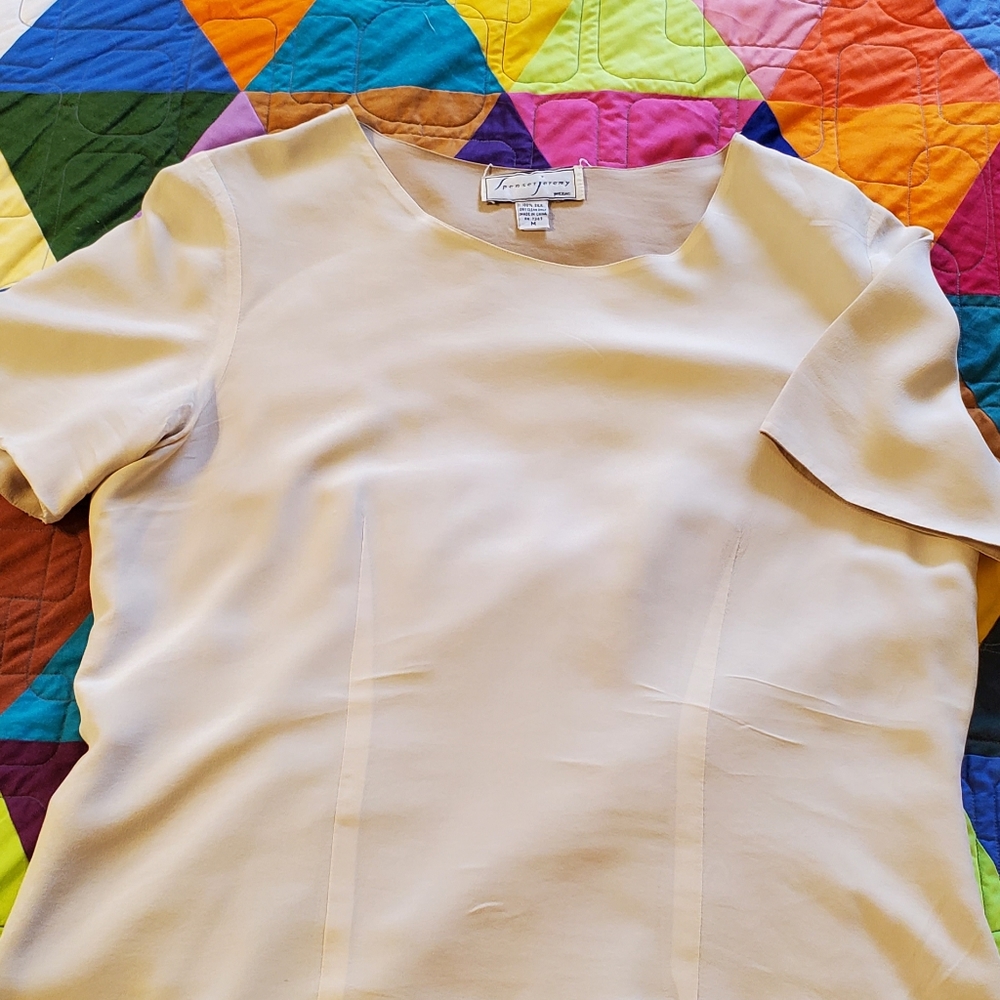 Reversible 100% silk shirt beige short sleeve/ tan